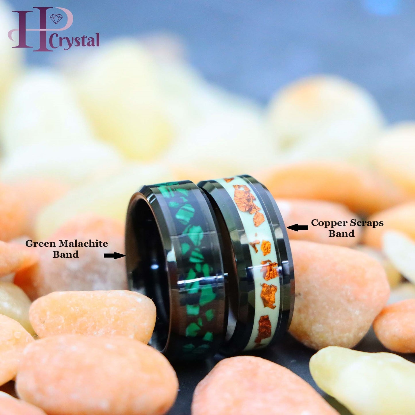 Black Tungsten Ring with Malachite Inlay – Men's Fashion Jewelry