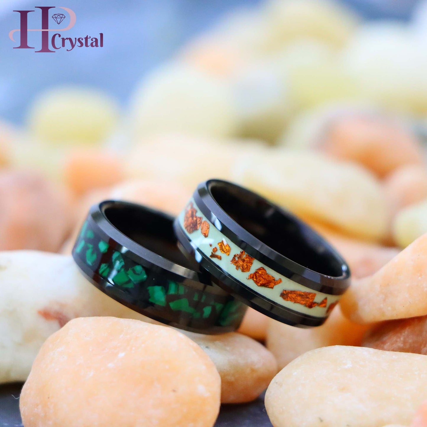 Black Tungsten Ring with Malachite Inlay – Men's Fashion Jewelry