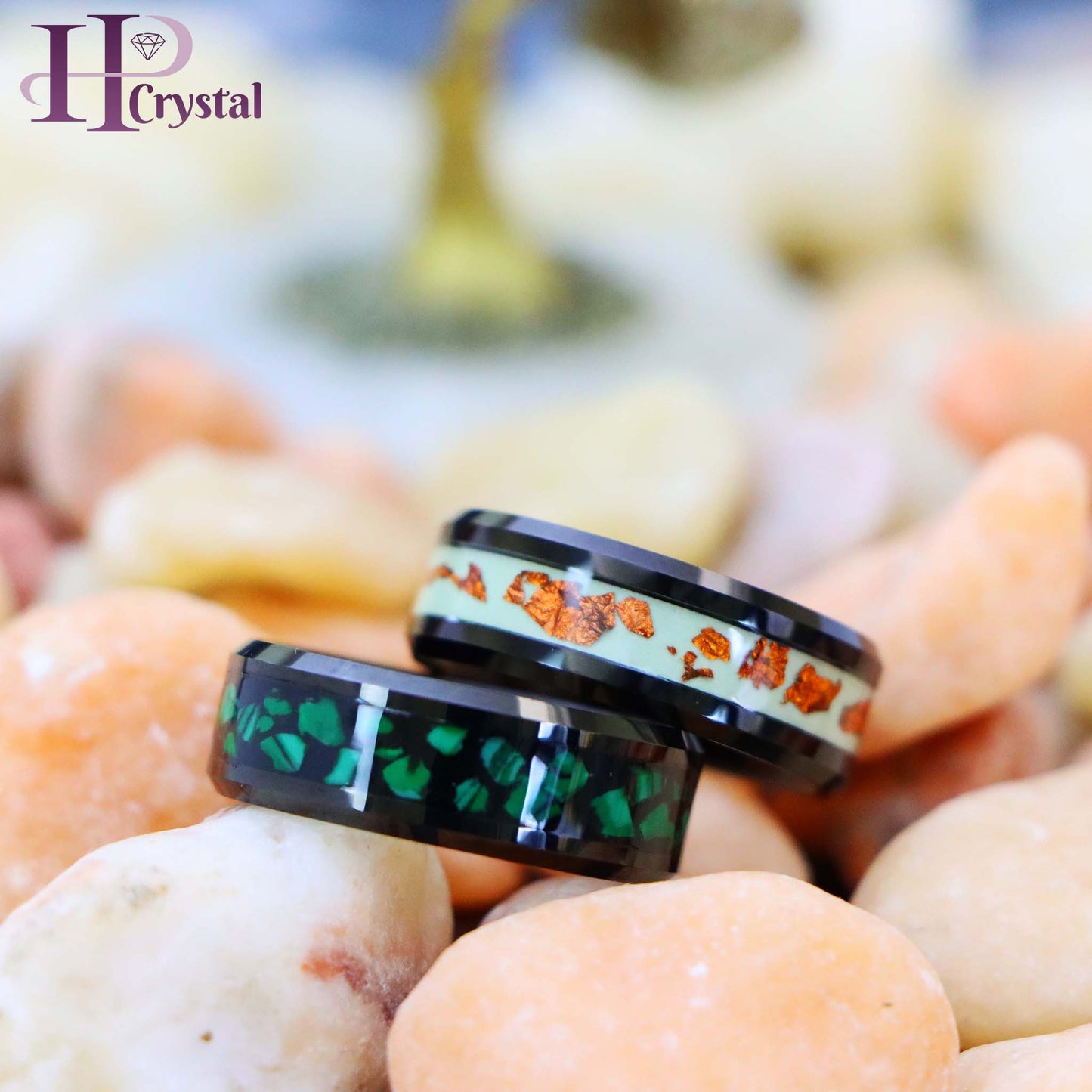 Black Tungsten Ring with Malachite Inlay – Men's Fashion Jewelry