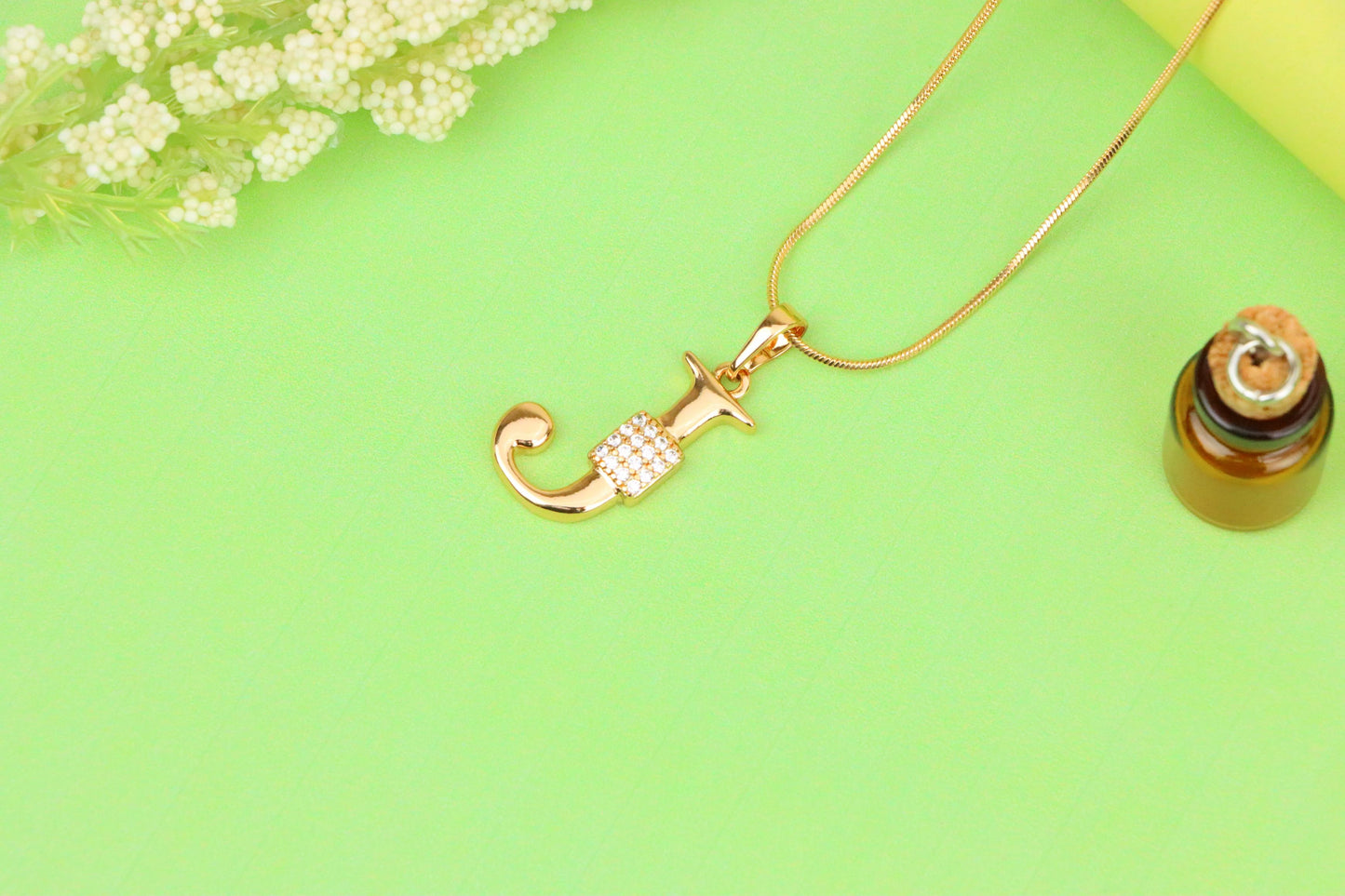 Rose Gold J Initial Pendant with Crystal Detailing for Women, XPPT1421 (2136-1)