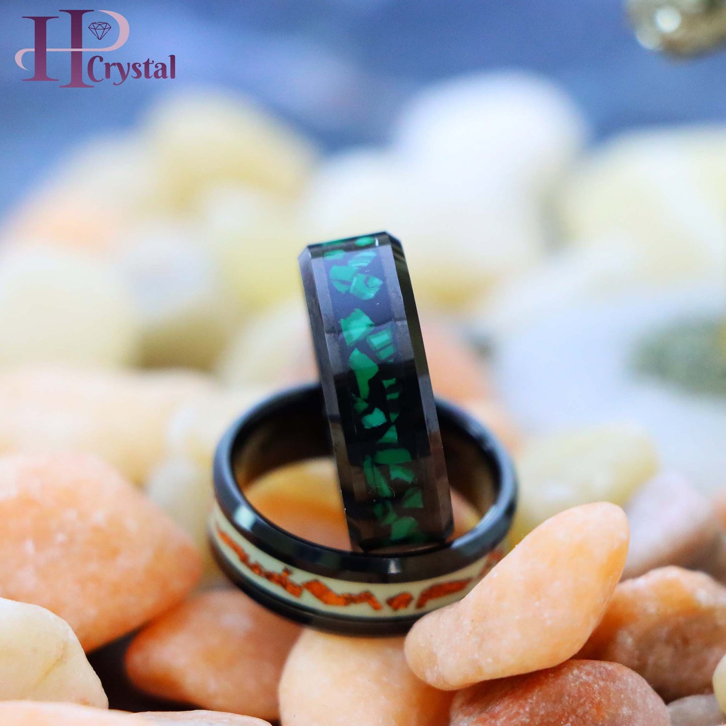 Black Tungsten Ring with Malachite Inlay – Men's Fashion Jewelry