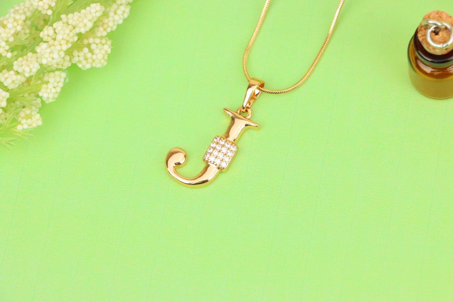 Rose Gold J Initial Pendant with Crystal Detailing for Women, XPPT1421 (2136-1)