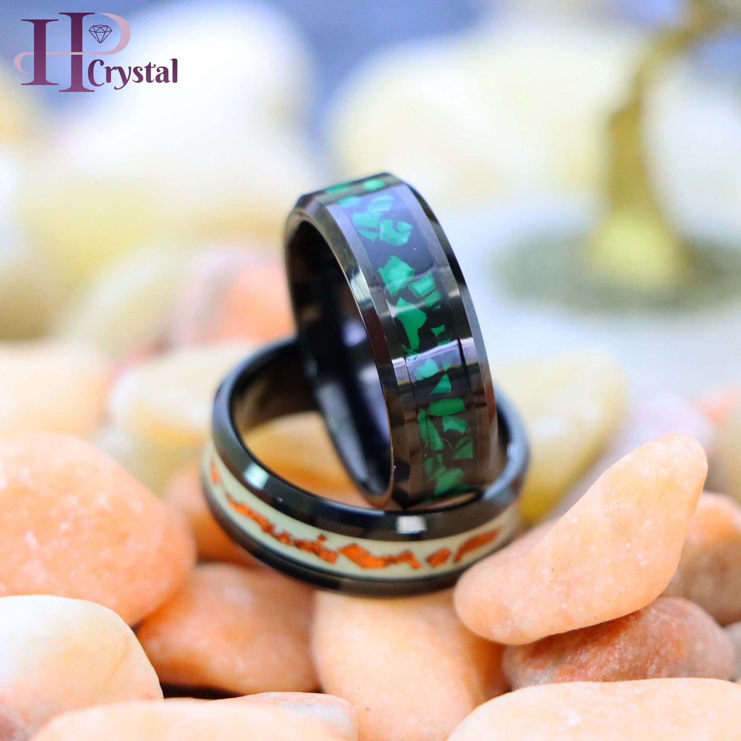 Black Tungsten Ring with Malachite Inlay – Men's Fashion Jewelry