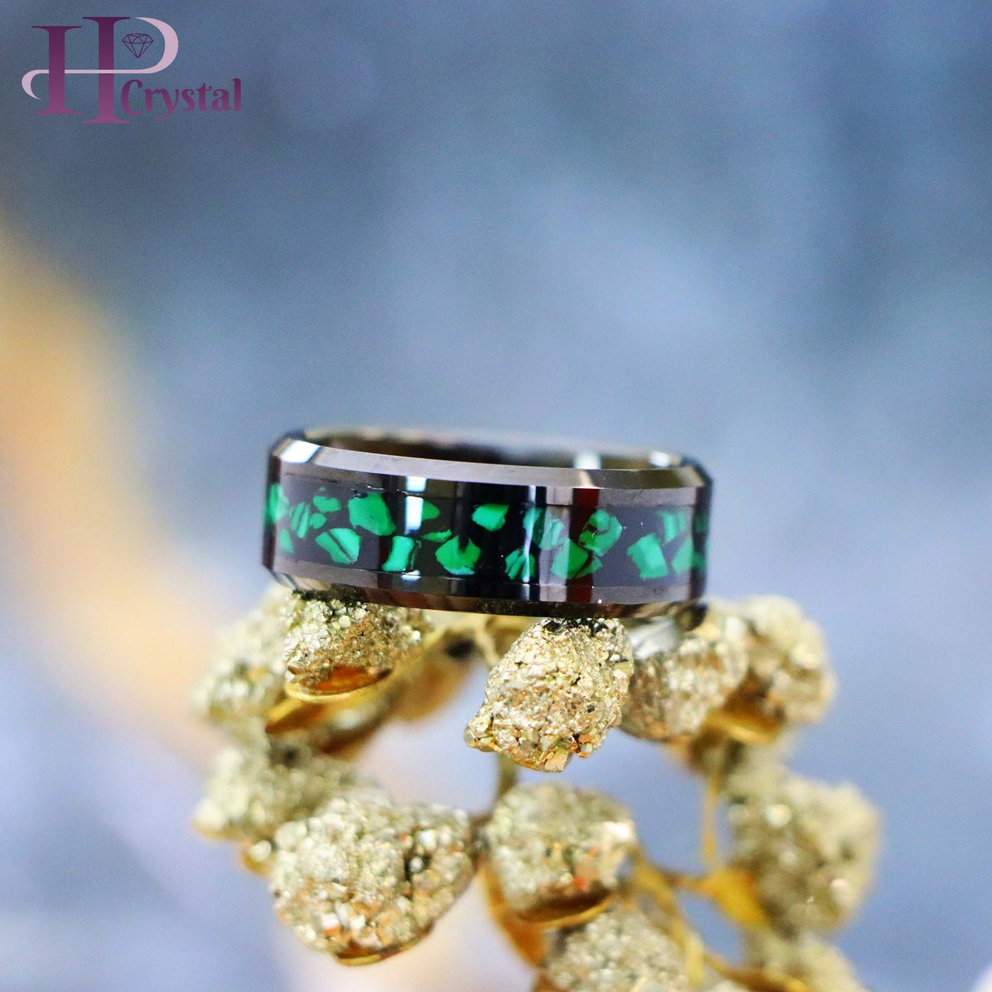 Black Tungsten Ring with Malachite Inlay – Men's Fashion Jewelry