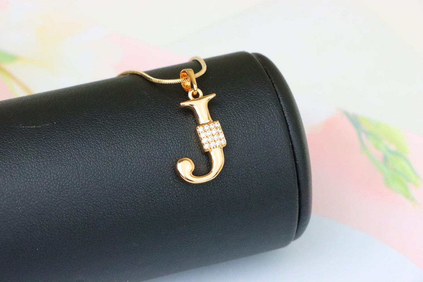 Rose Gold J Initial Pendant with Crystal Detailing for Women, XPPT1421 (2136-1)