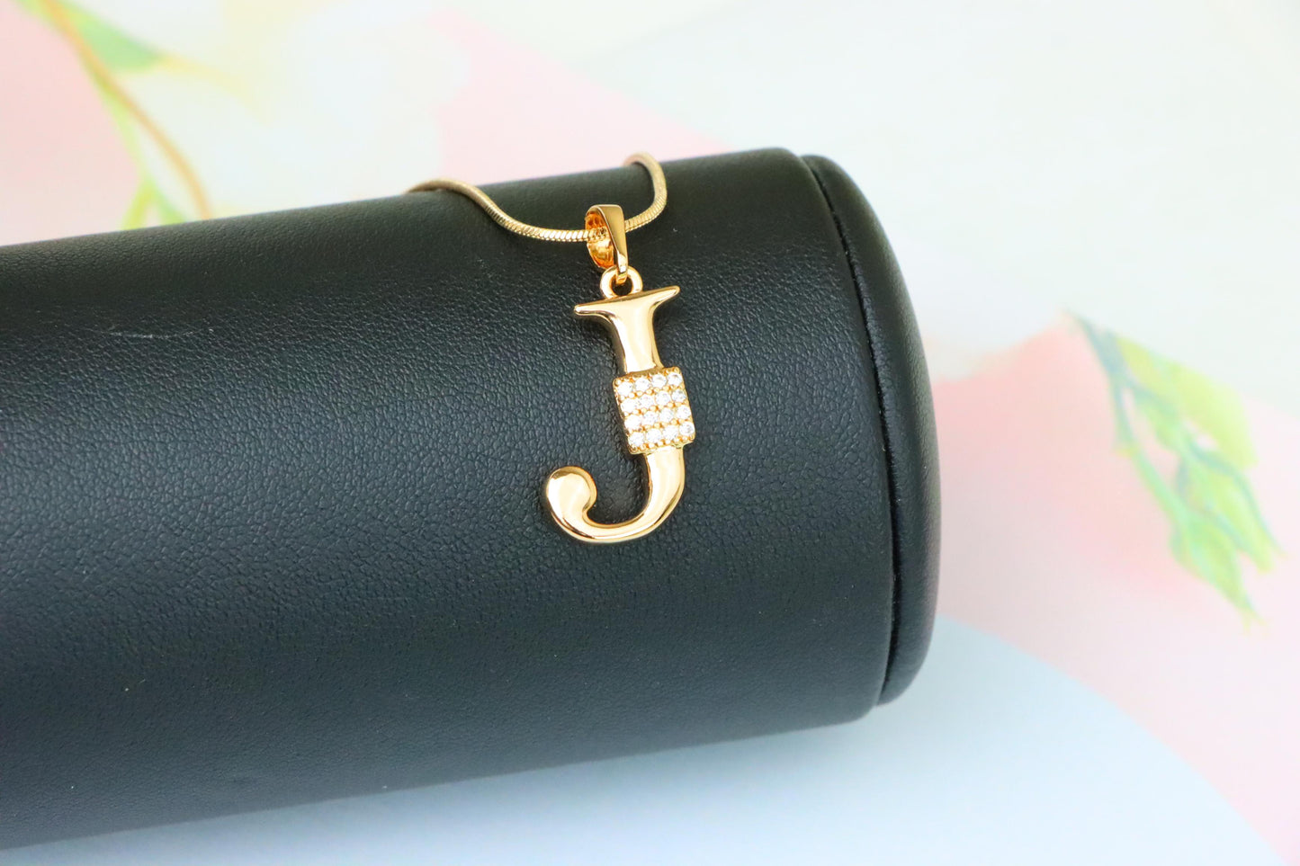Rose Gold J Initial Pendant with Crystal Detailing for Women, XPPT1421 (2136-1)