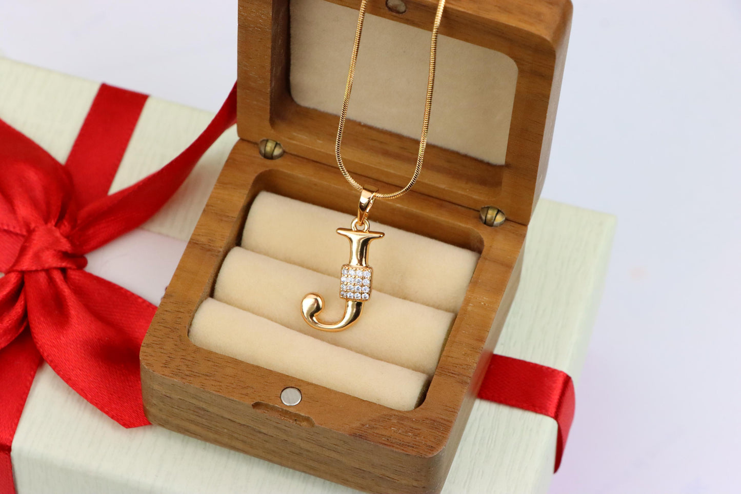 Rose Gold J Initial Pendant with Crystal Detailing for Women, XPPT1421 (2136-1)