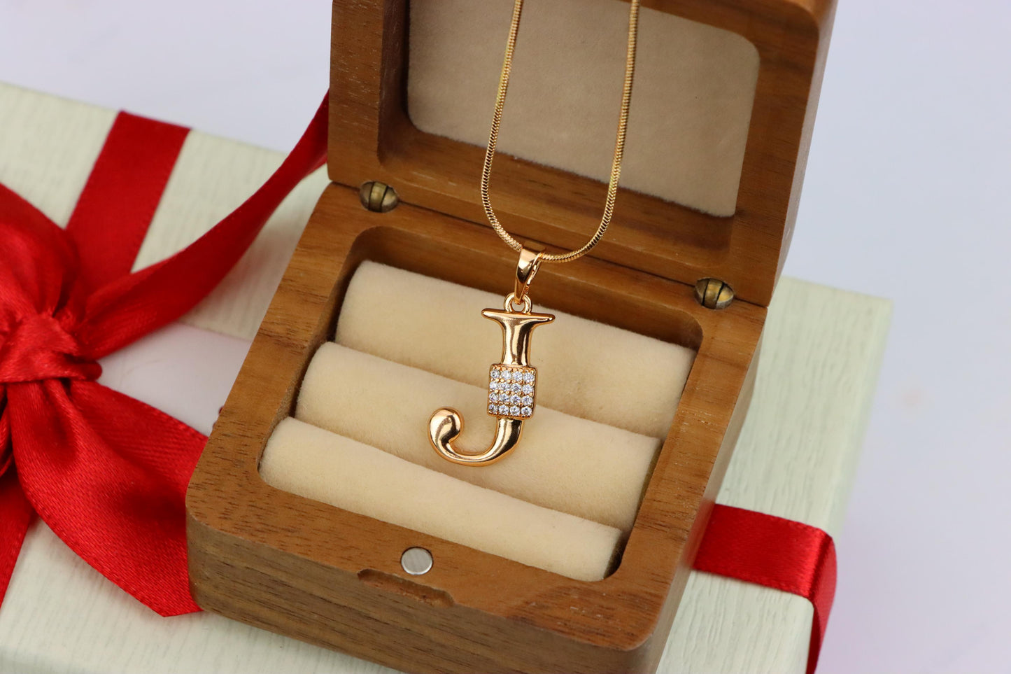Rose Gold J Initial Pendant with Crystal Detailing for Women, XPPT1421 (2136-1)