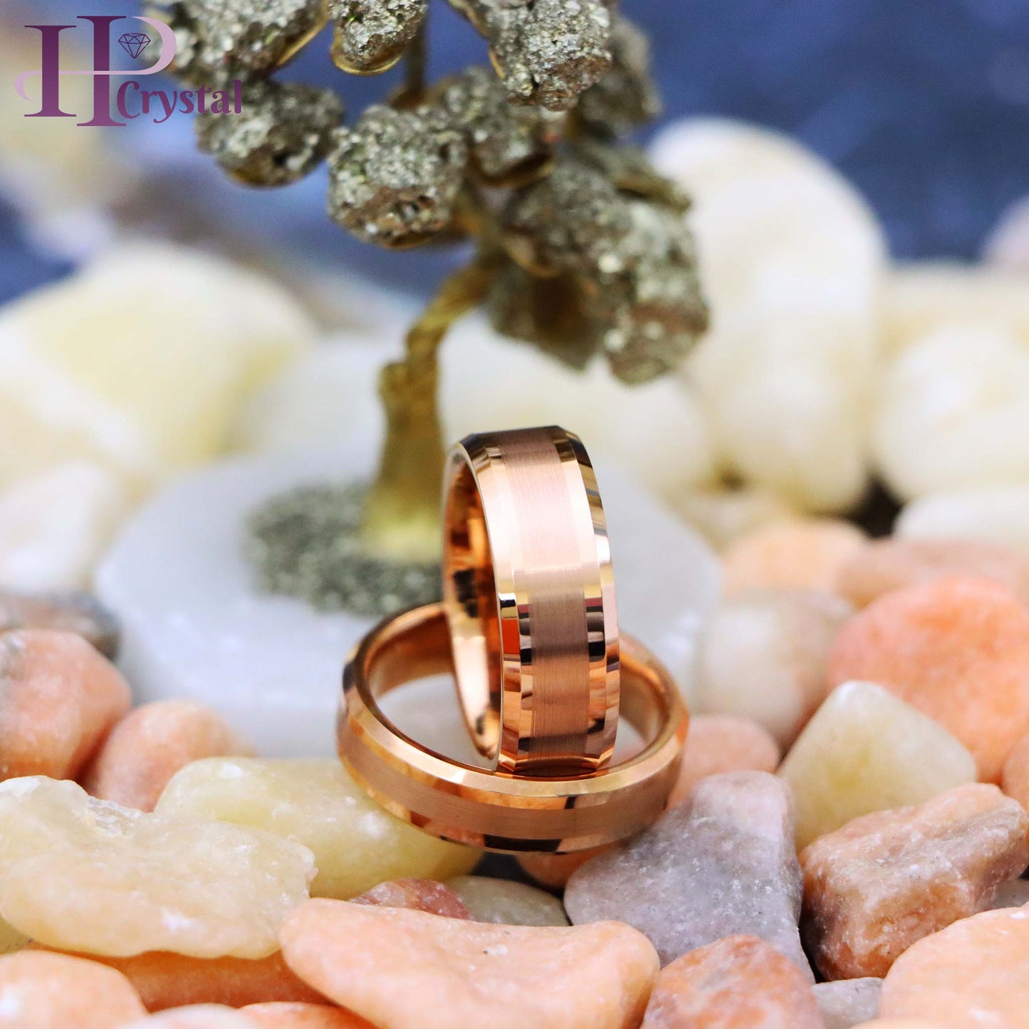Rose Gold IP Plated Brushed Center High Polish Beveled Edge Tungsten Ring
