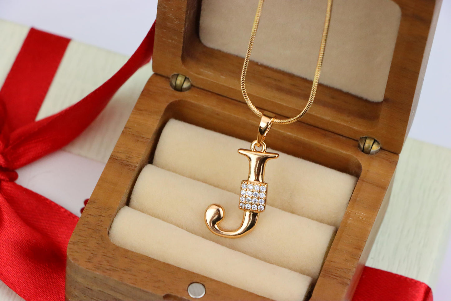 Rose Gold J Initial Pendant with Crystal Detailing for Women, XPPT1421 (2136-1)