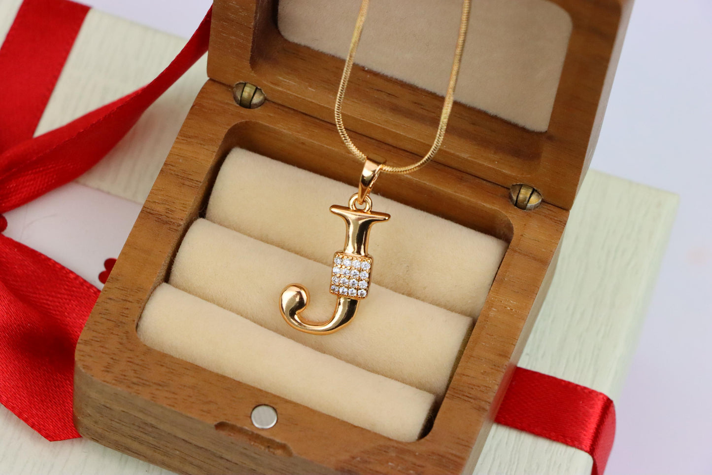 Rose Gold J Initial Pendant with Crystal Detailing for Women, XPPT1421 (2136-1)