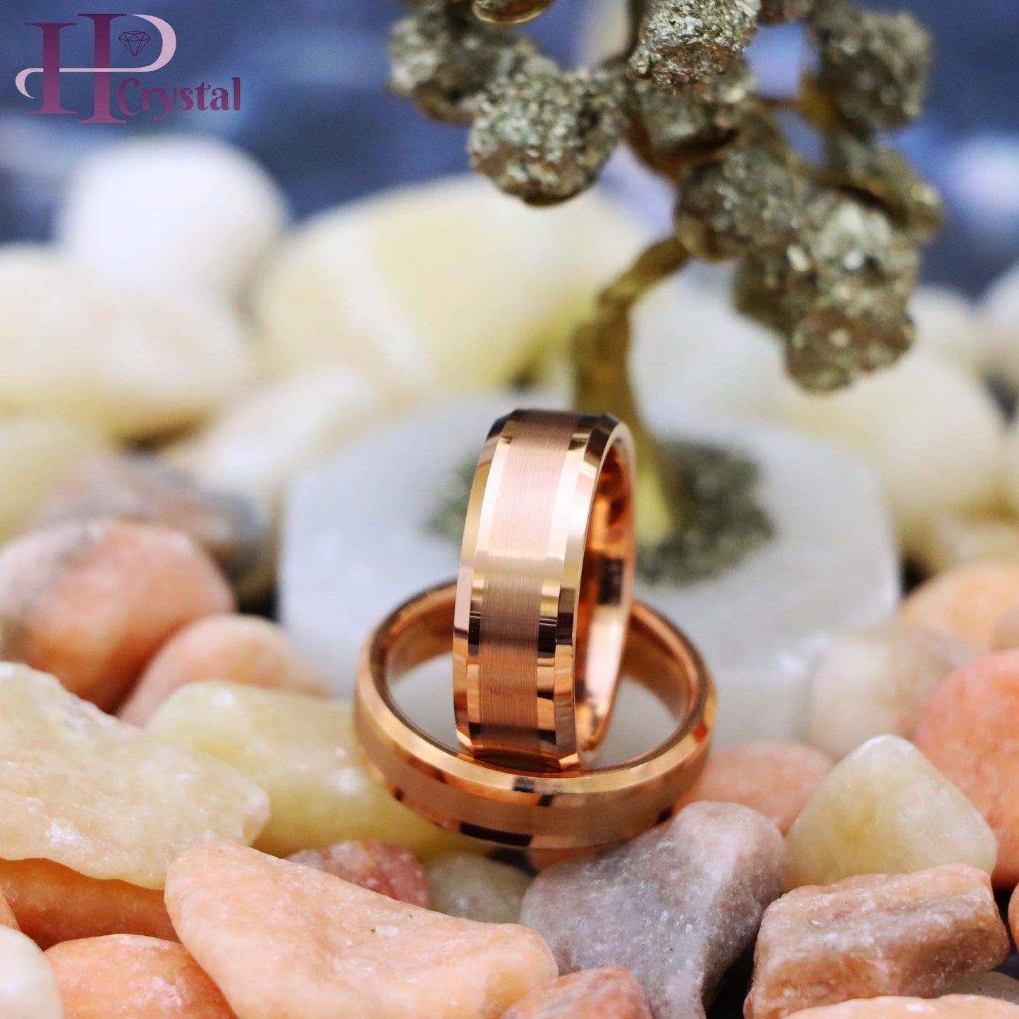 Rose Gold IP Plated Brushed Center High Polish Beveled Edge Tungsten Ring