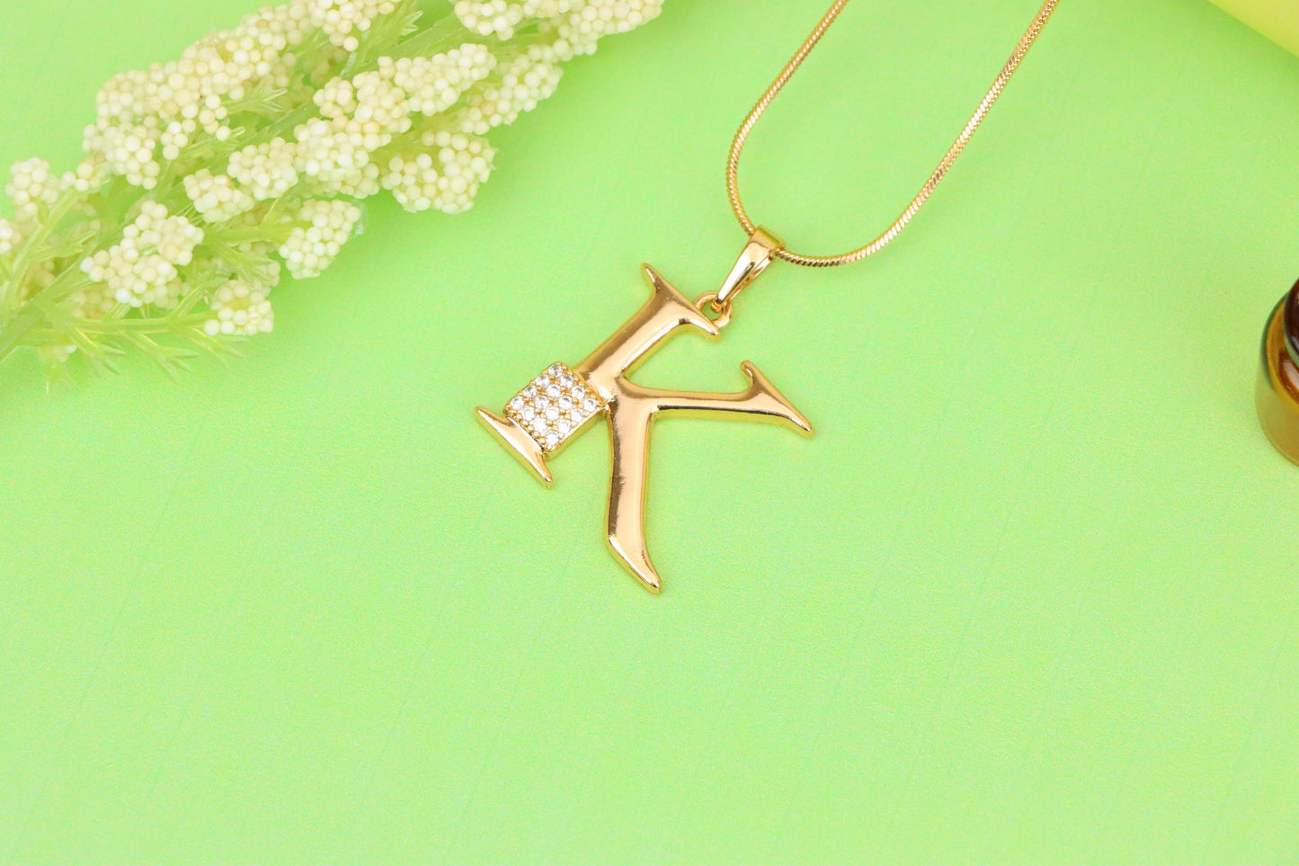 Rose Gold K Initial Pendant with Dazzling Crystal Accent Detail, XPPT1422 (2136-1)