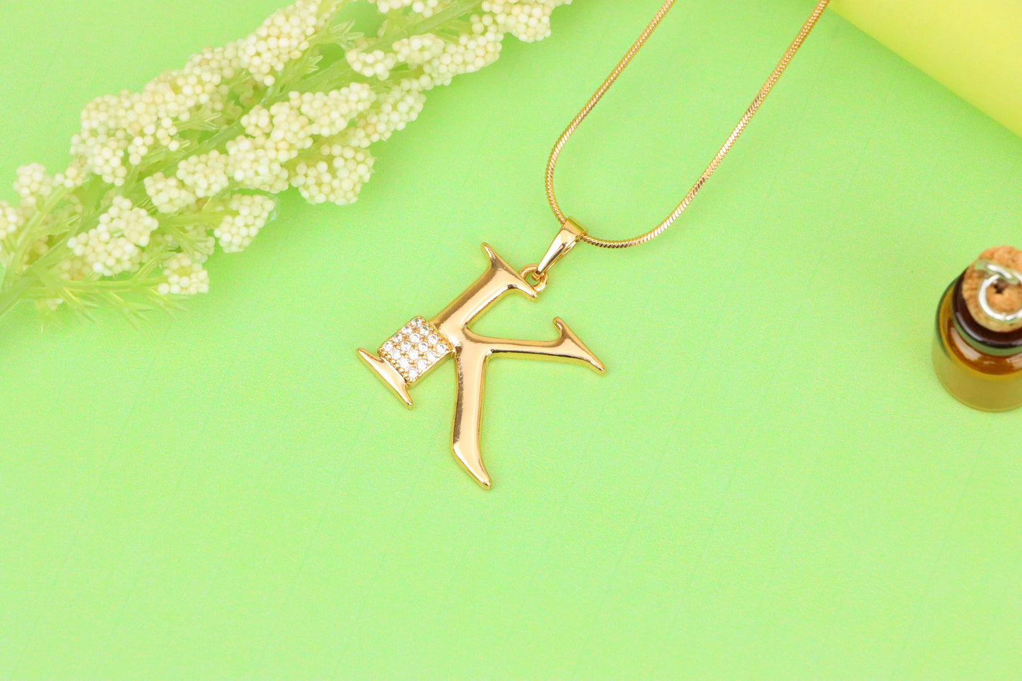 Rose Gold K Initial Pendant with Dazzling Crystal Accent Detail, XPPT1422 (2136-1)