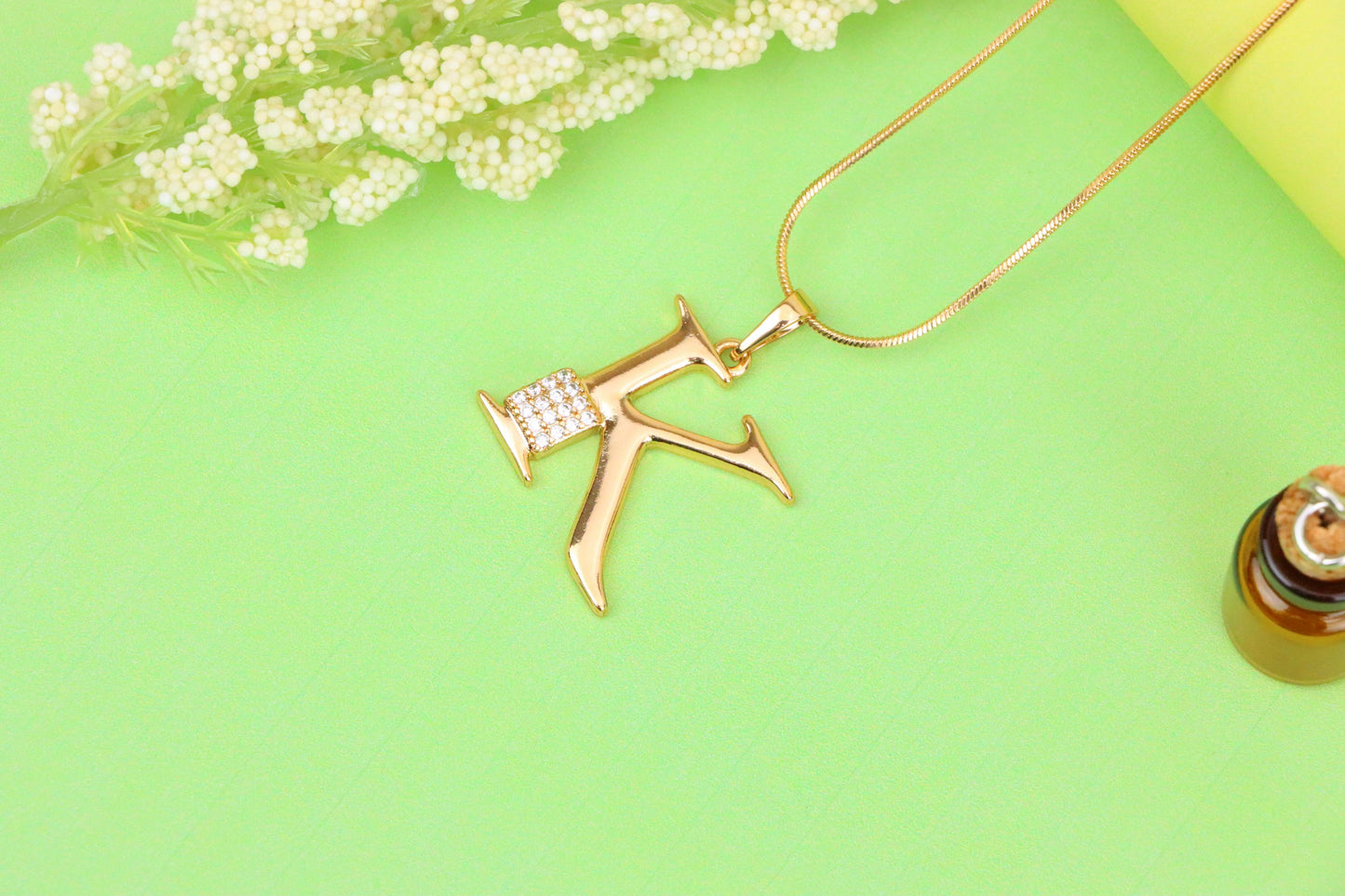 Rose Gold K Initial Pendant with Dazzling Crystal Accent Detail, XPPT1422 (2136-1)