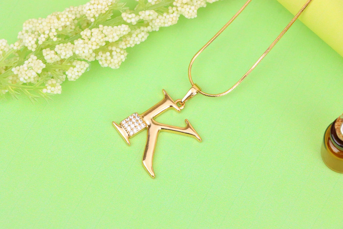 Rose Gold K Initial Pendant with Dazzling Crystal Accent Detail, XPPT1422 (2136-1)