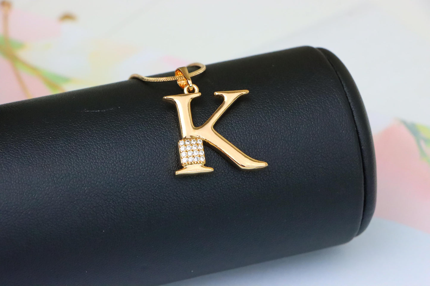 Rose Gold K Initial Pendant with Dazzling Crystal Accent Detail, XPPT1422 (2136-1)
