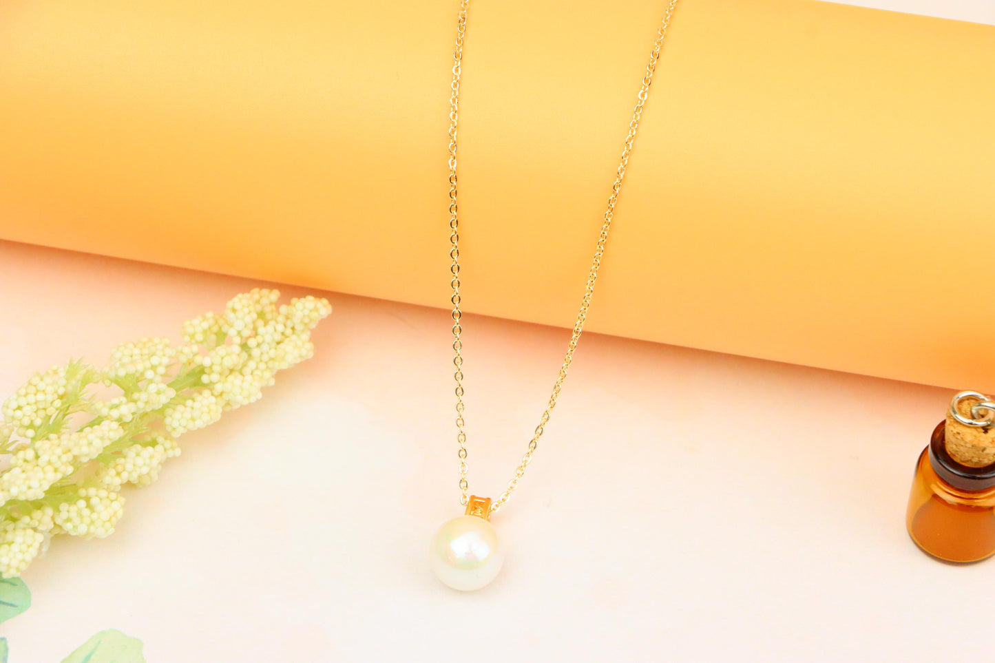 Rose Gold Necklace with Classic Pearl Pendant and Crystal Detail, XPNL1886 (2159-9)
