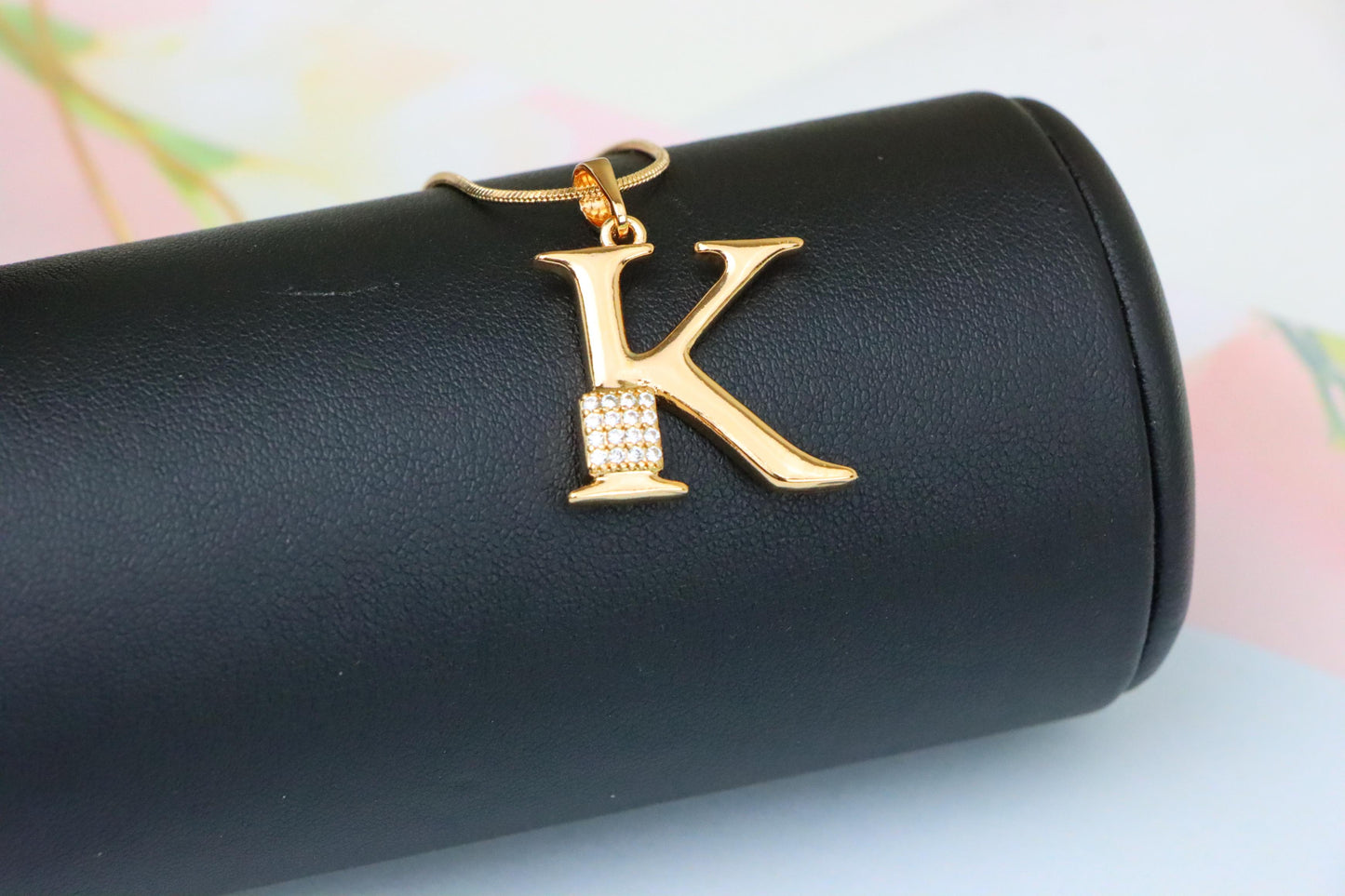 Rose Gold K Initial Pendant with Dazzling Crystal Accent Detail, XPPT1422 (2136-1)