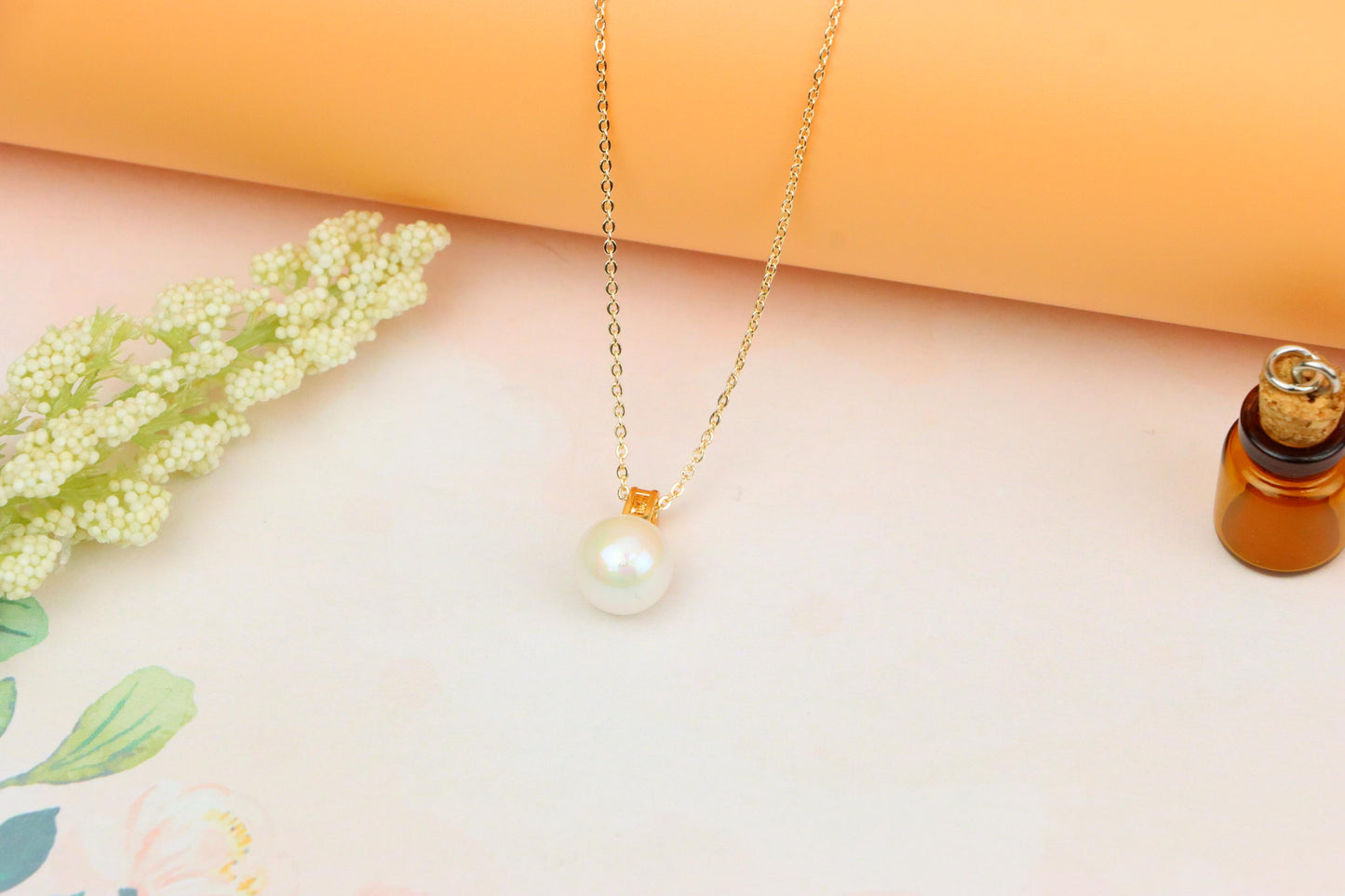 Rose Gold Necklace with Classic Pearl Pendant and Crystal Detail, XPNL1886 (2159-9)