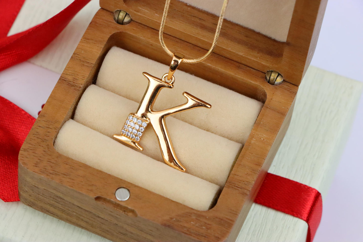 Rose Gold K Initial Pendant with Dazzling Crystal Accent Detail, XPPT1422 (2136-1)