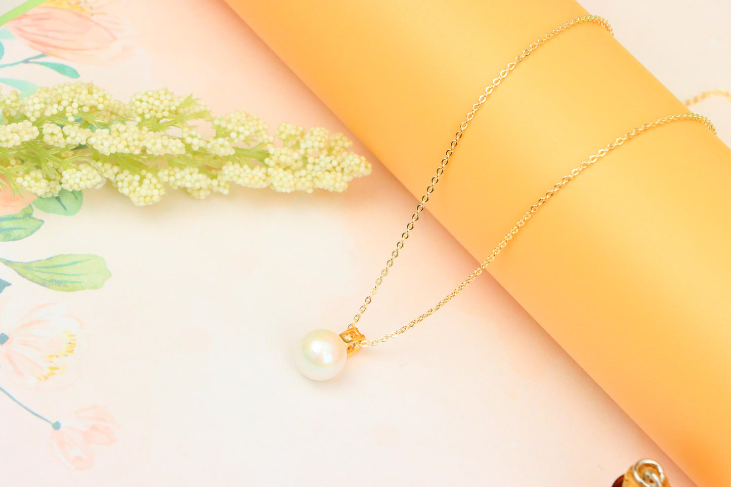 Rose Gold Necklace with Classic Pearl Pendant and Crystal Detail, XPNL1886 (2159-9)