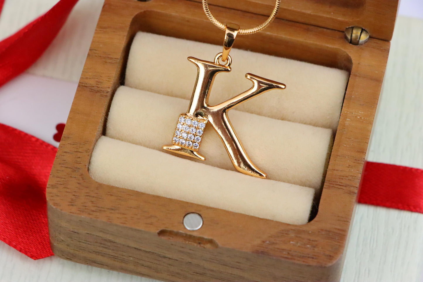 Rose Gold K Initial Pendant with Dazzling Crystal Accent Detail, XPPT1422 (2136-1)
