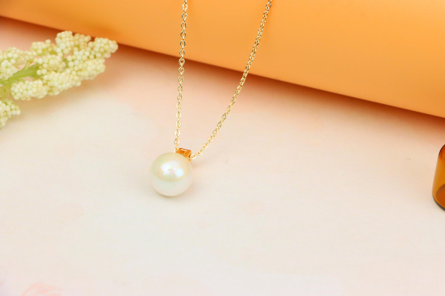 Rose Gold Necklace with Classic Pearl Pendant and Crystal Detail, XPNL1886 (2159-9)