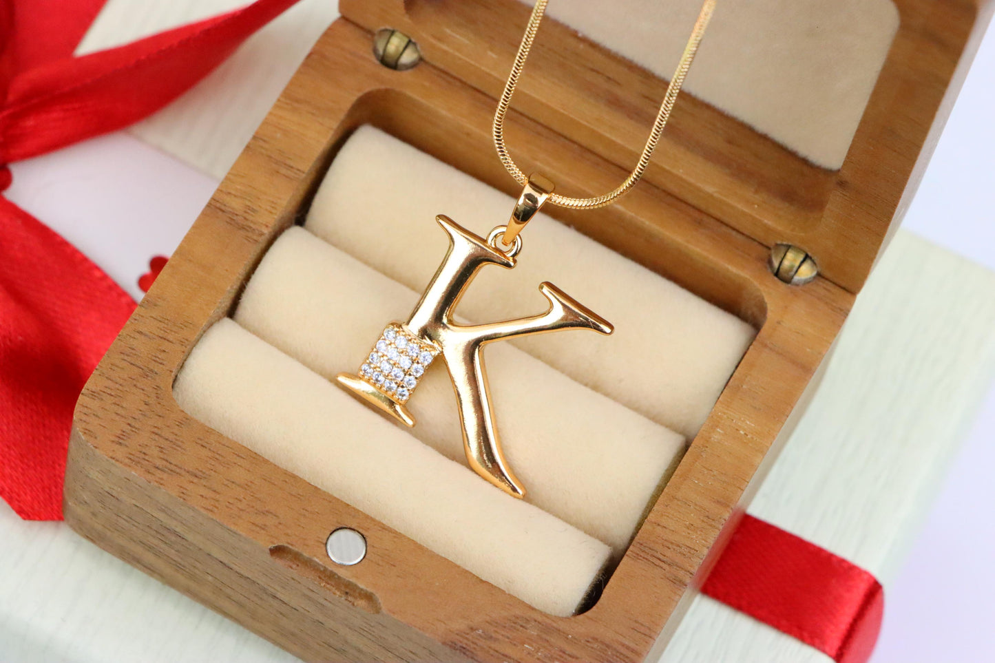 Rose Gold K Initial Pendant with Dazzling Crystal Accent Detail, XPPT1422 (2136-1)