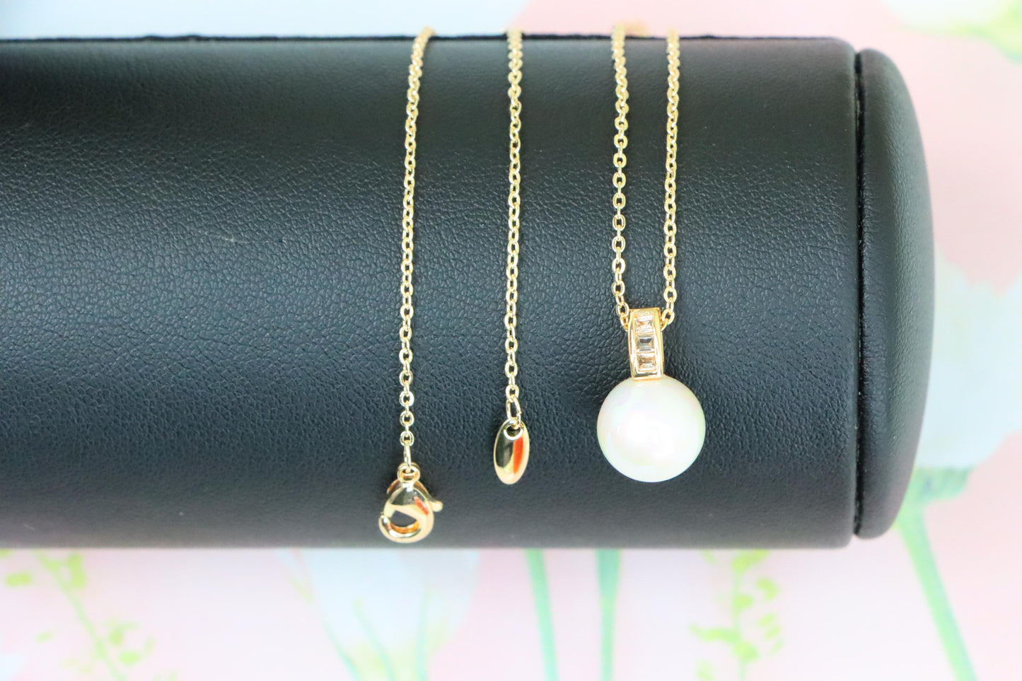 Rose Gold Necklace with Classic Pearl Pendant and Crystal Detail, XPNL1886 (2159-9)