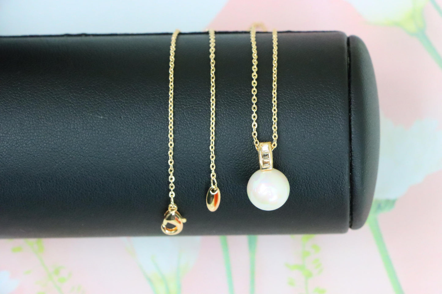 Rose Gold Necklace with Classic Pearl Pendant and Crystal Detail, XPNL1886 (2159-9)