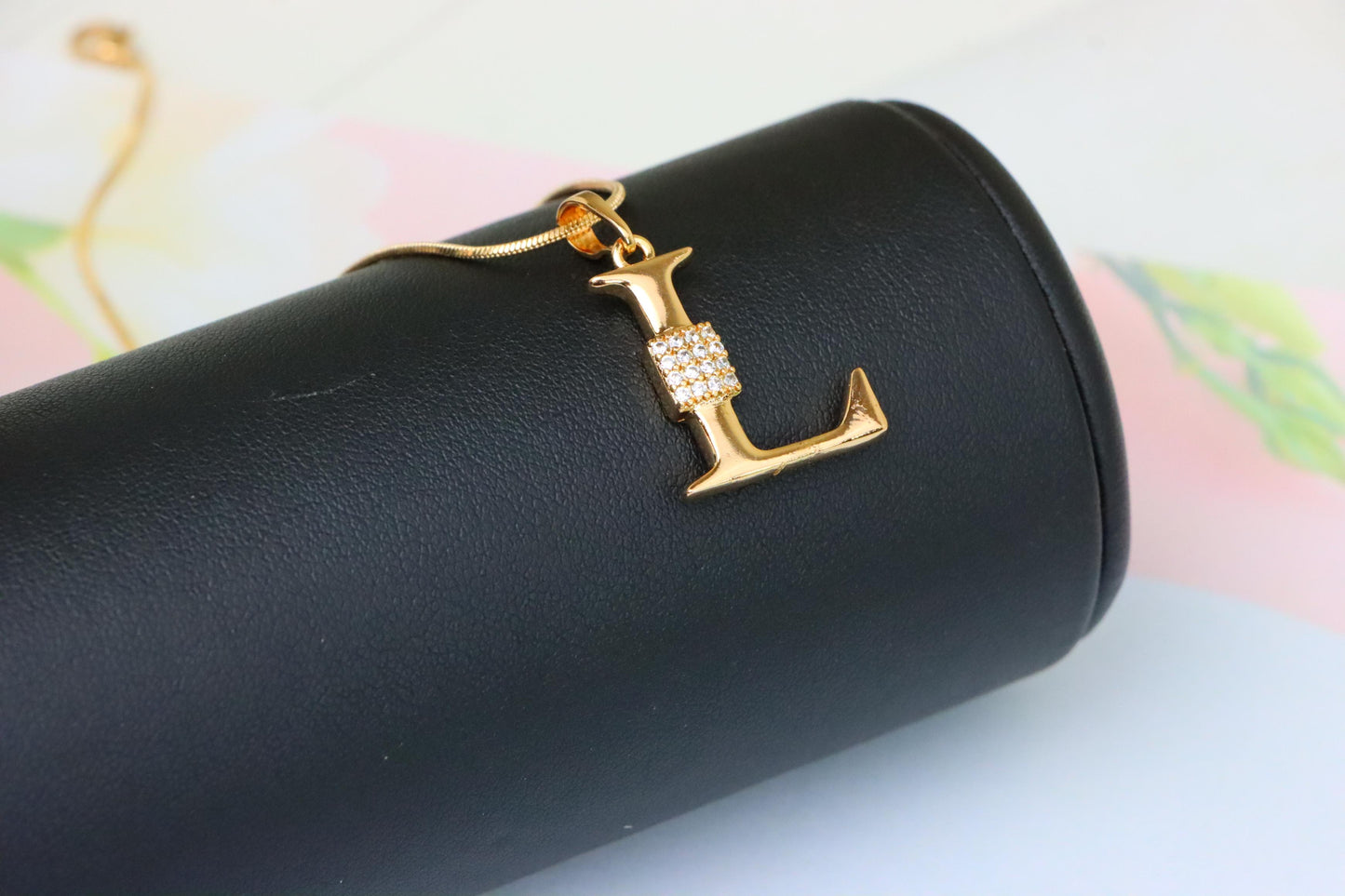 Rose Gold L Initial Pendant with Crystal Detail in Elegant Finish, XPPT1423 (2136-1)