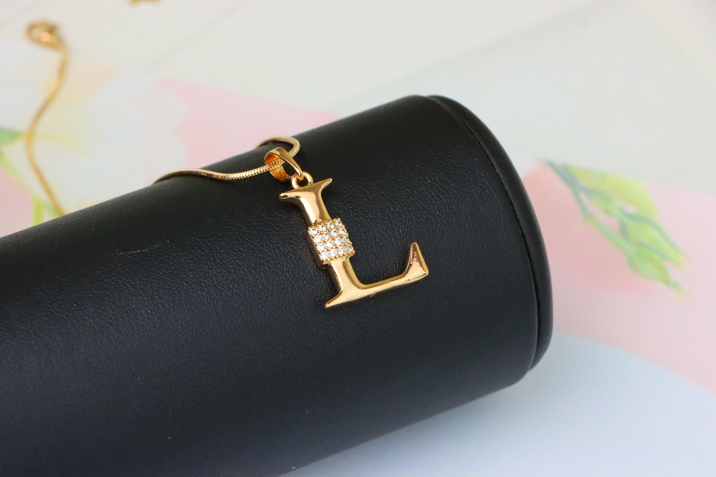 Rose Gold L Initial Pendant with Crystal Detail in Elegant Finish, XPPT1423 (2136-1)