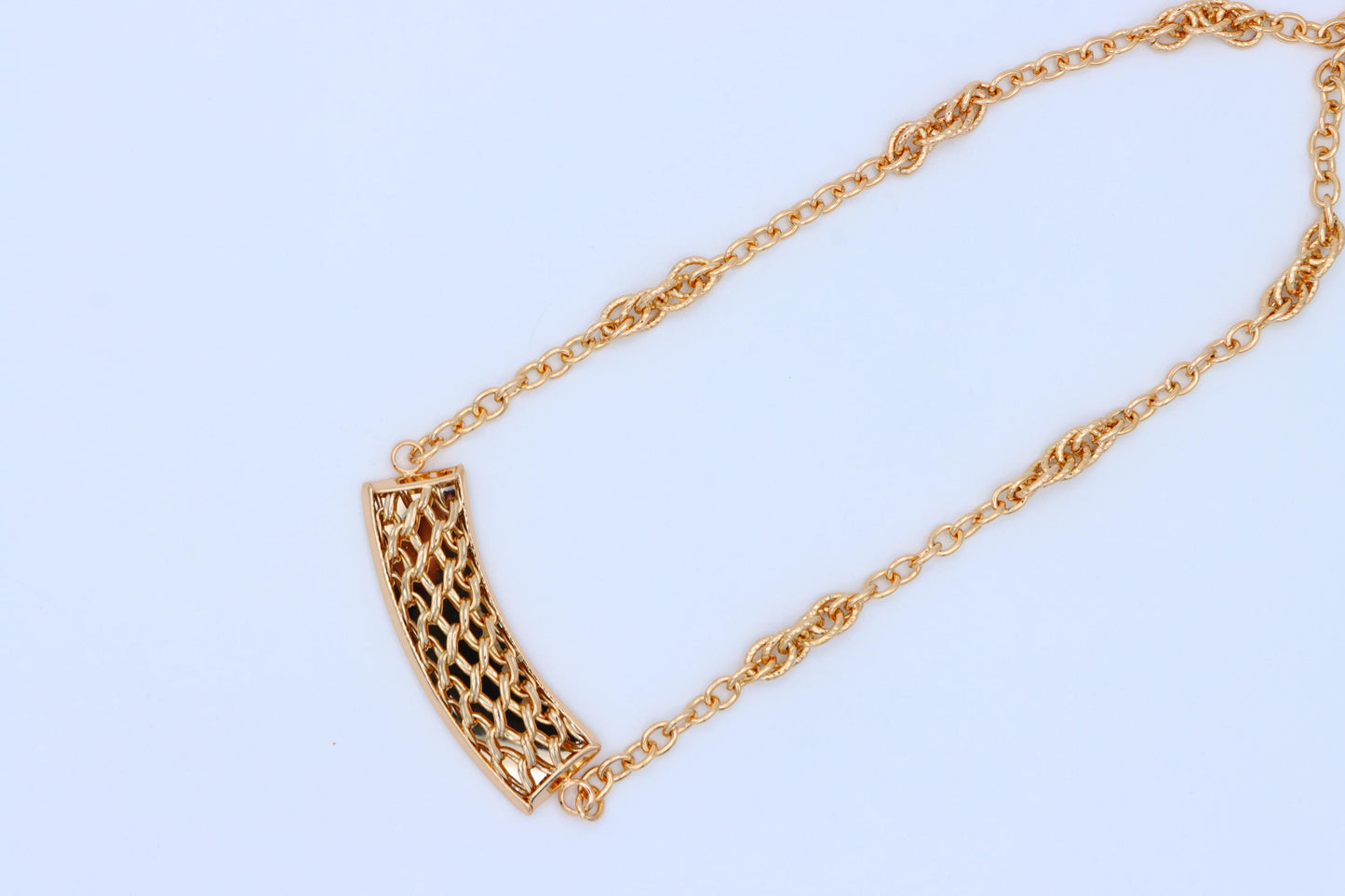 Rose Gold Long Statement Necklace with Textured Curved Pendant, XPNL1887 (2159-10)