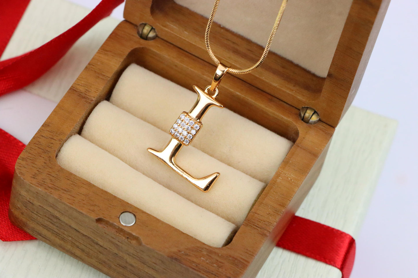 Rose Gold L Initial Pendant with Crystal Detail in Elegant Finish, XPPT1423 (2136-1)