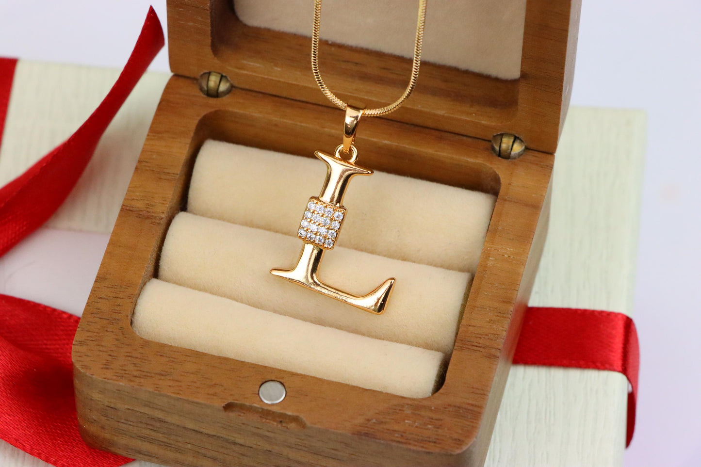 Rose Gold L Initial Pendant with Crystal Detail in Elegant Finish, XPPT1423 (2136-1)
