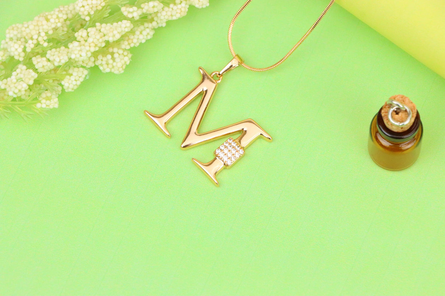 Rose Gold M Initial Pendant with Sparkling Crystals, XPPT1424 (2136-1)