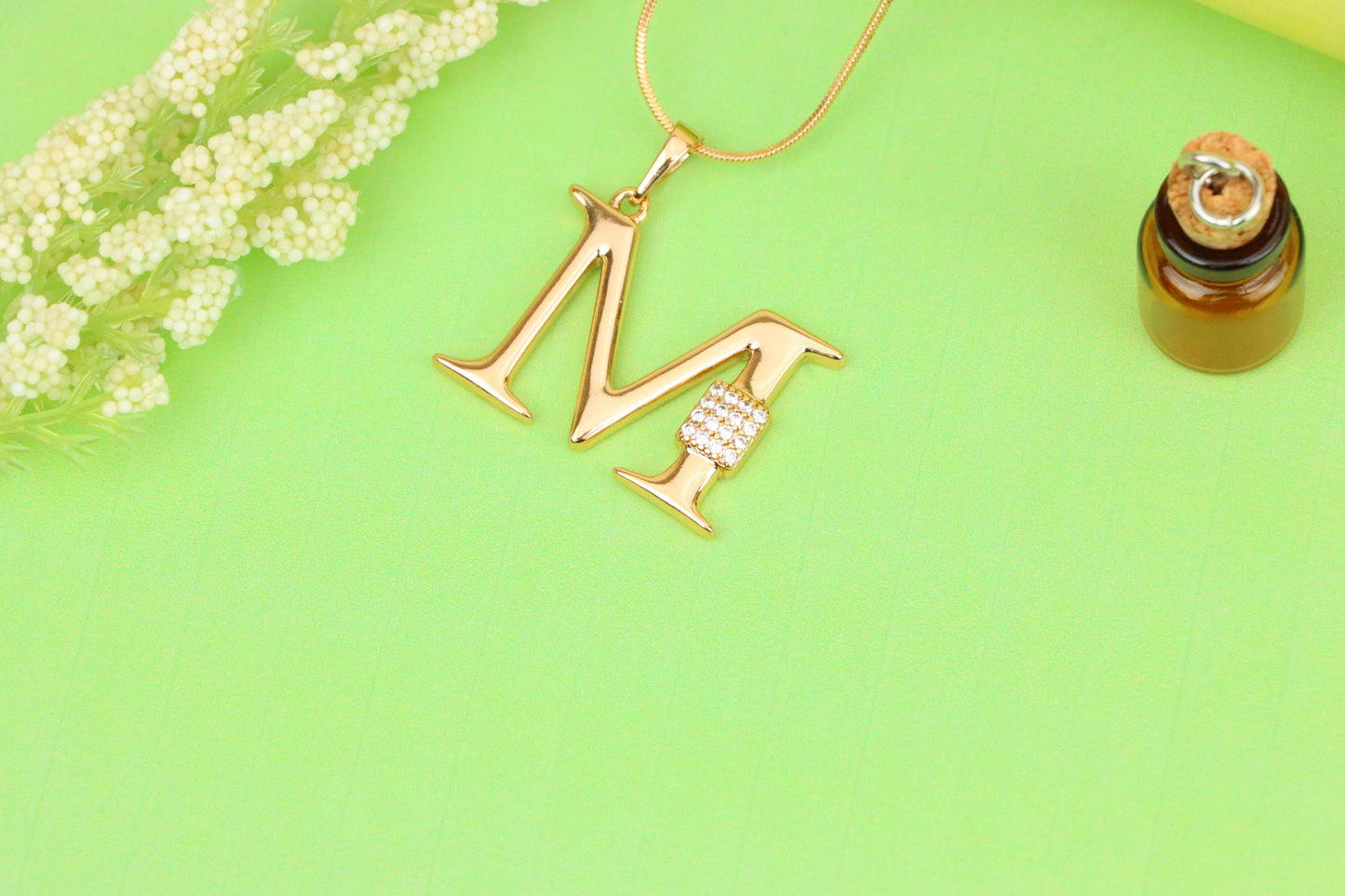 Rose Gold M Initial Pendant with Sparkling Crystals, XPPT1424 (2136-1)