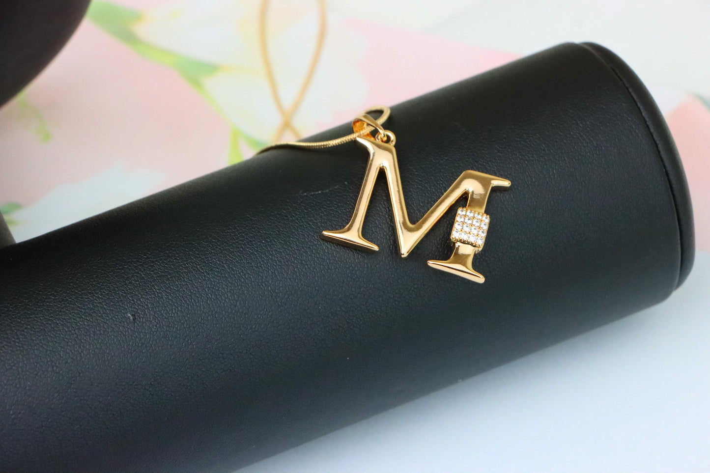 Rose Gold M Initial Pendant with Sparkling Crystals, XPPT1424 (2136-1)