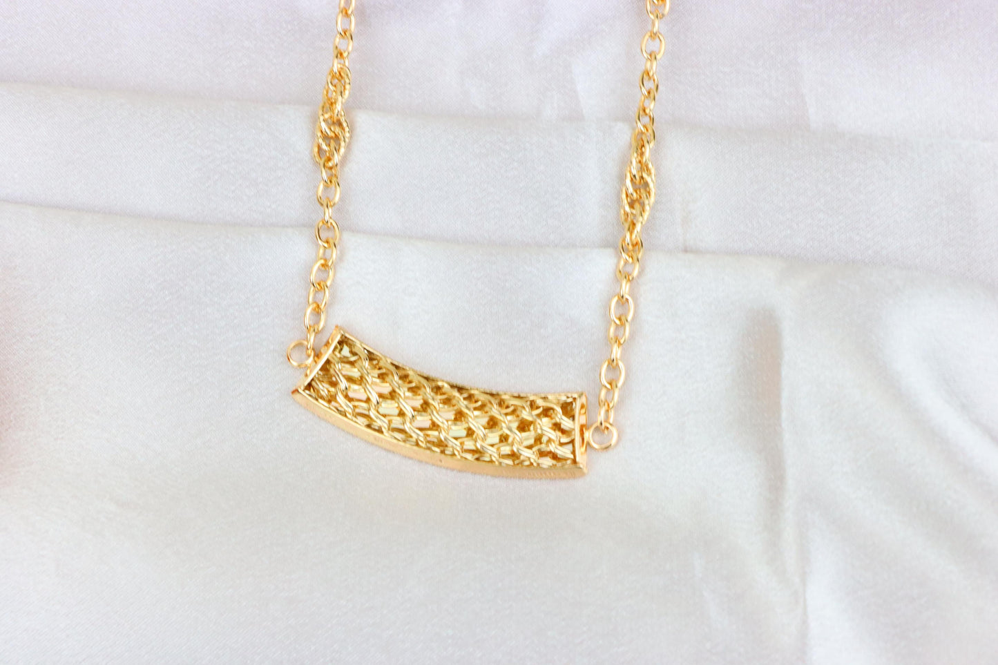 Rose Gold Long Statement Necklace with Textured Curved Pendant, XPNL1887 (2159-10)