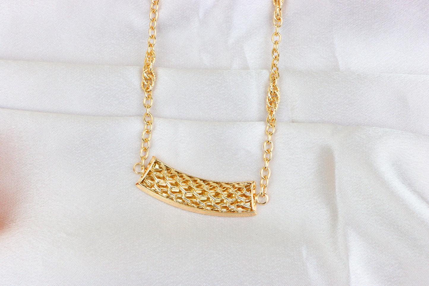 Rose Gold Long Statement Necklace with Textured Curved Pendant, XPNL1887 (2159-10)