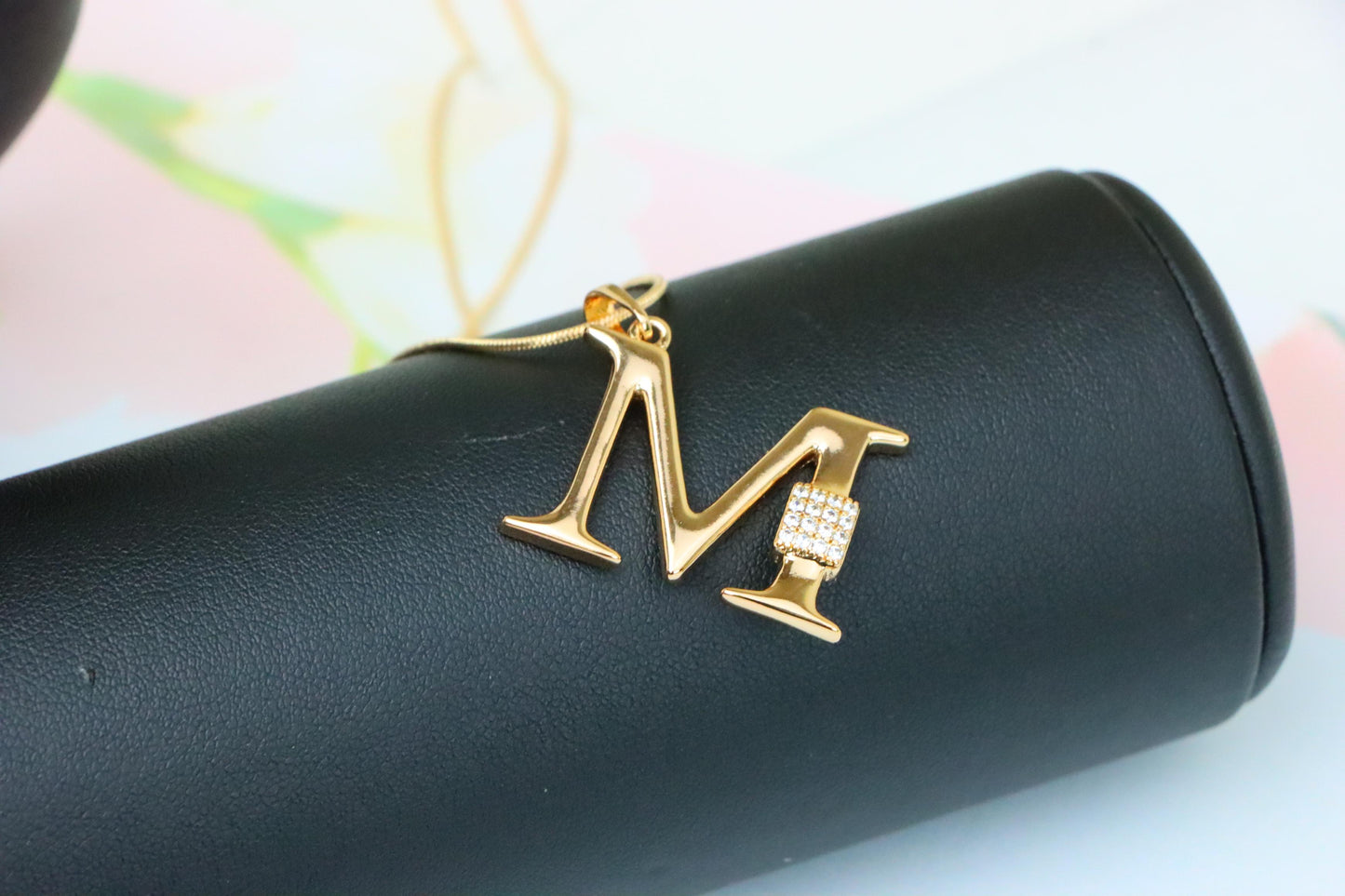 Rose Gold M Initial Pendant with Sparkling Crystals, XPPT1424 (2136-1)