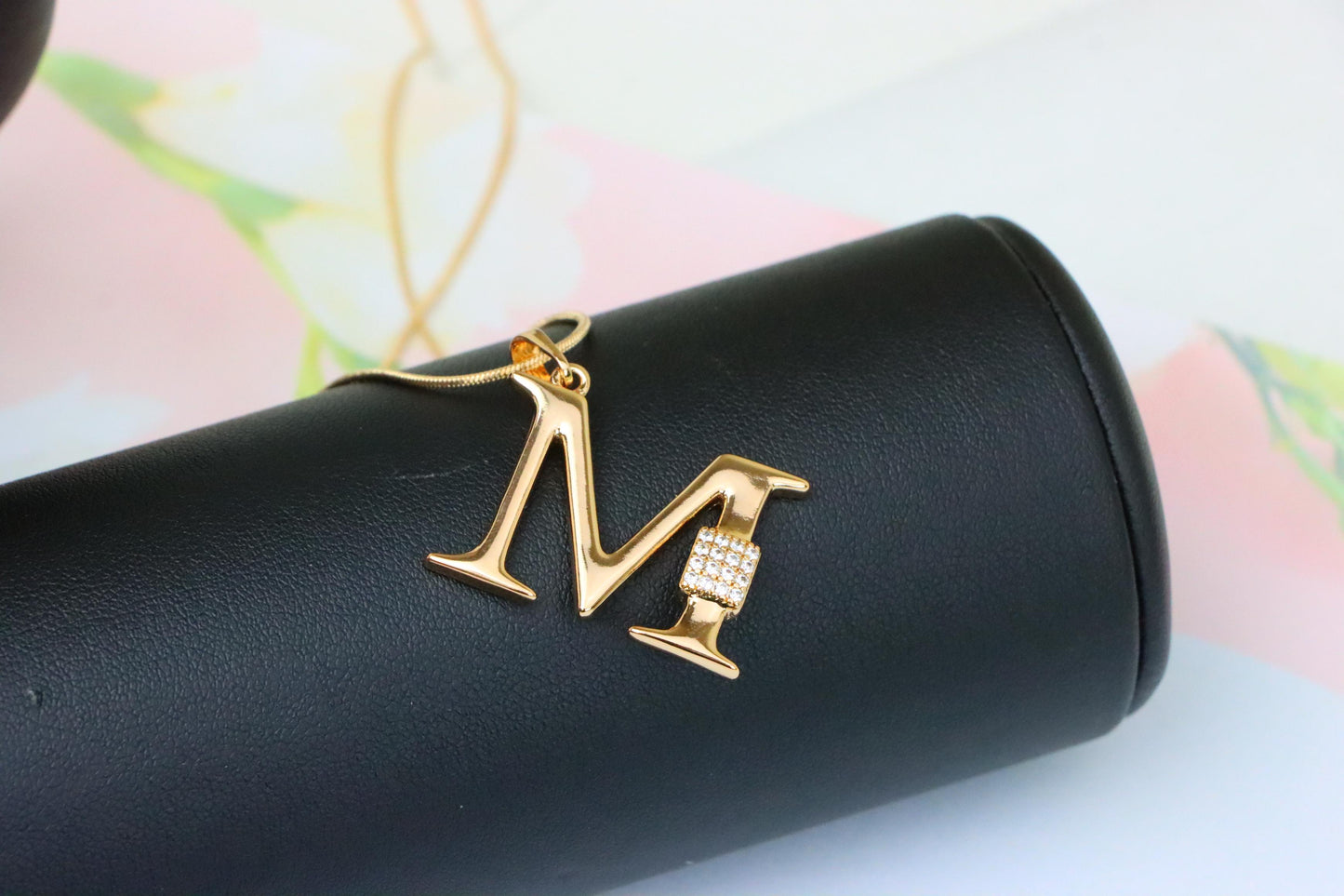 Rose Gold M Initial Pendant with Sparkling Crystals, XPPT1424 (2136-1)