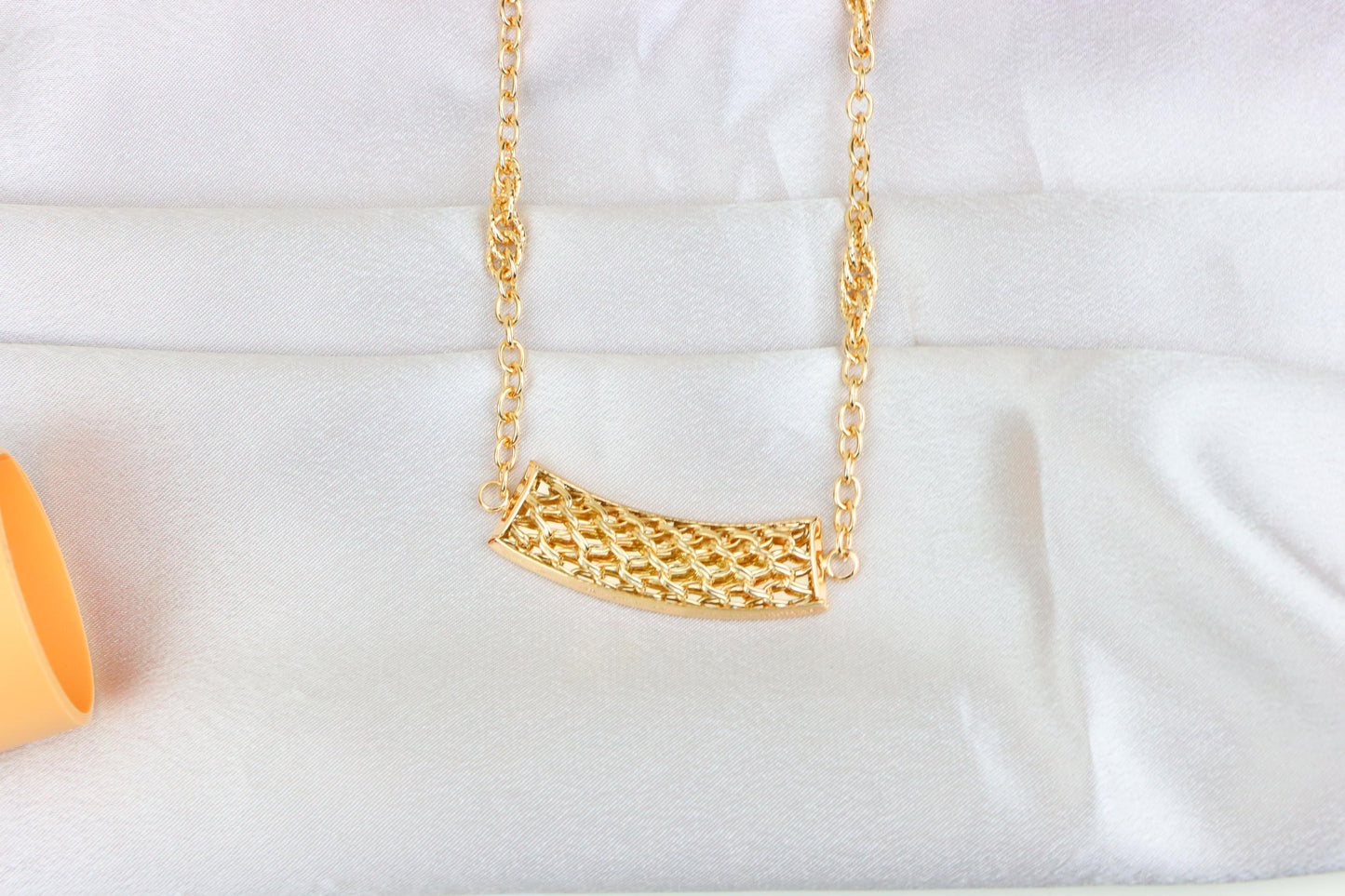 Rose Gold Long Statement Necklace with Textured Curved Pendant, XPNL1887 (2159-10)