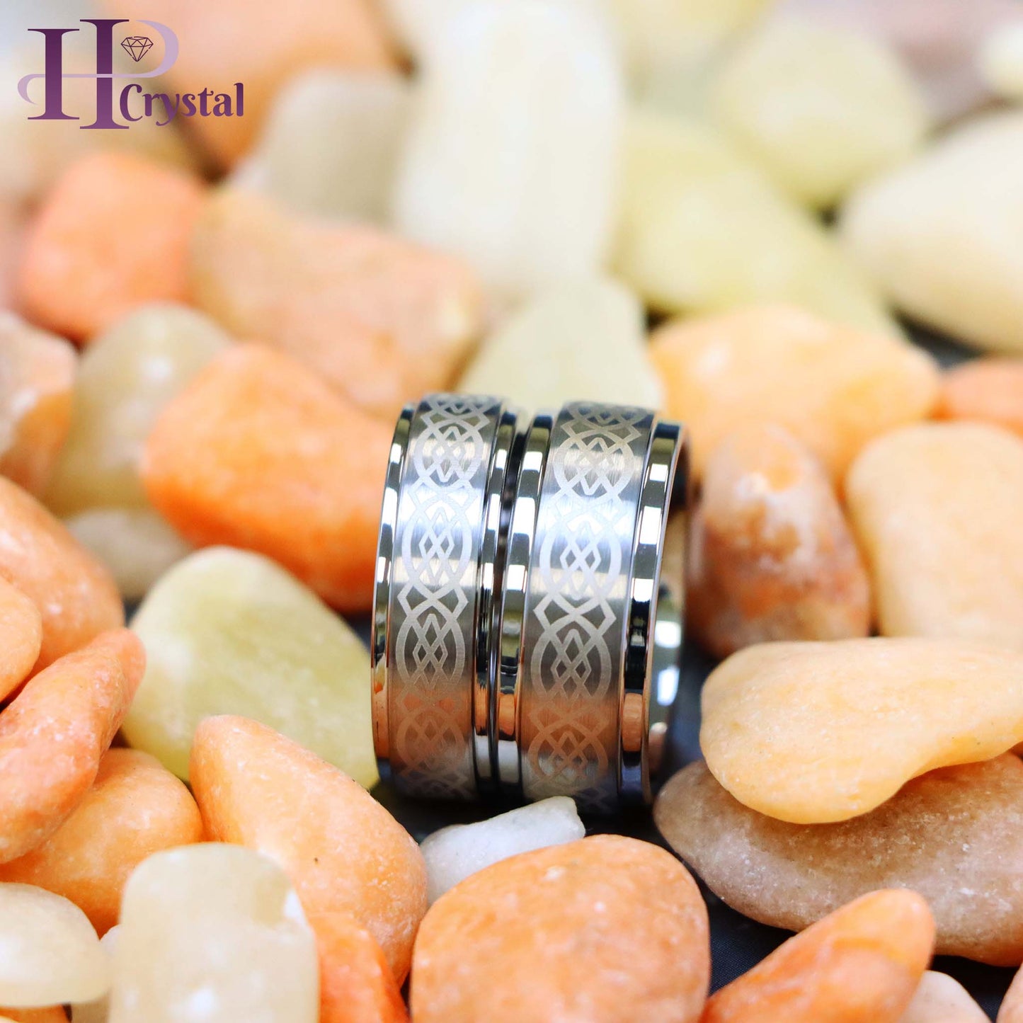 Brushed Center Laser Engraved Celtic Pattern Tungsten Ring
