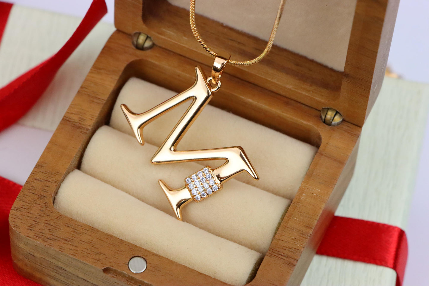 Rose Gold M Initial Pendant with Sparkling Crystals, XPPT1424 (2136-1)