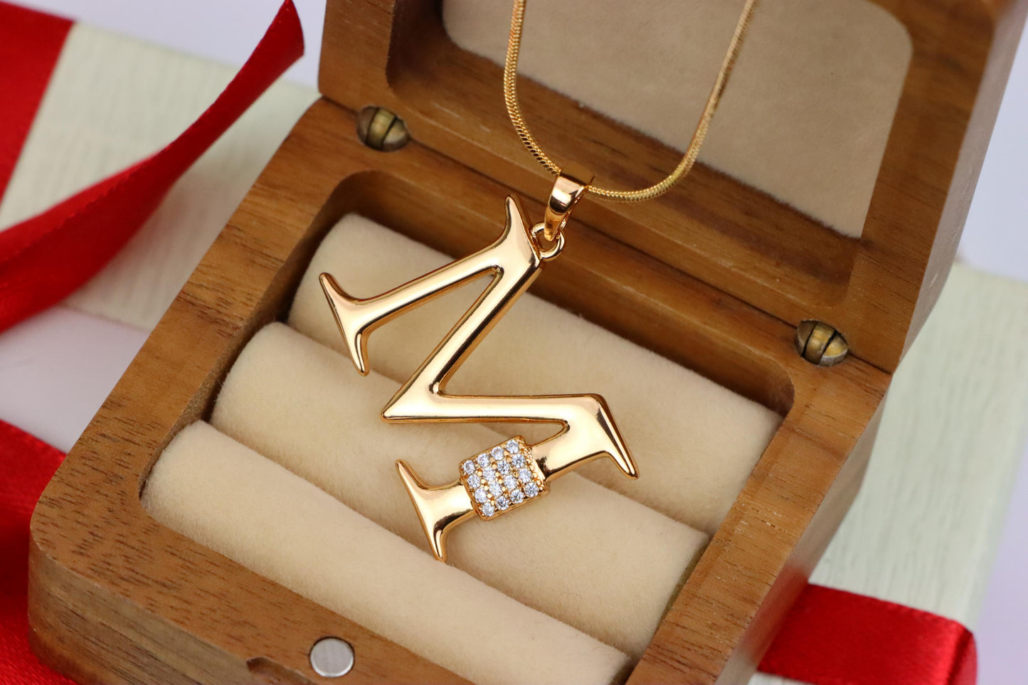 Rose Gold M Initial Pendant with Sparkling Crystals, XPPT1424 (2136-1)