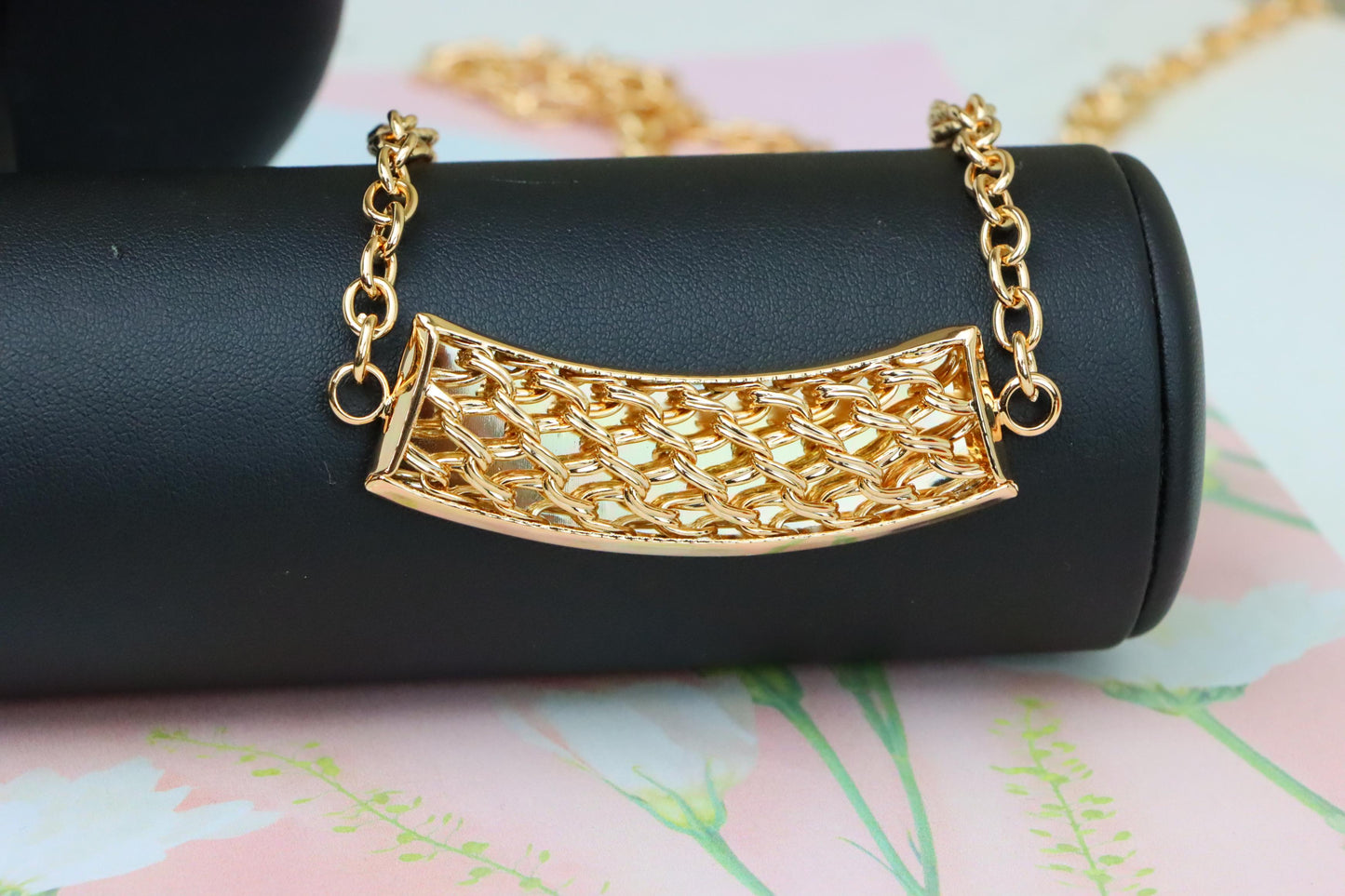 Rose Gold Long Statement Necklace with Textured Curved Pendant, XPNL1887 (2159-10)