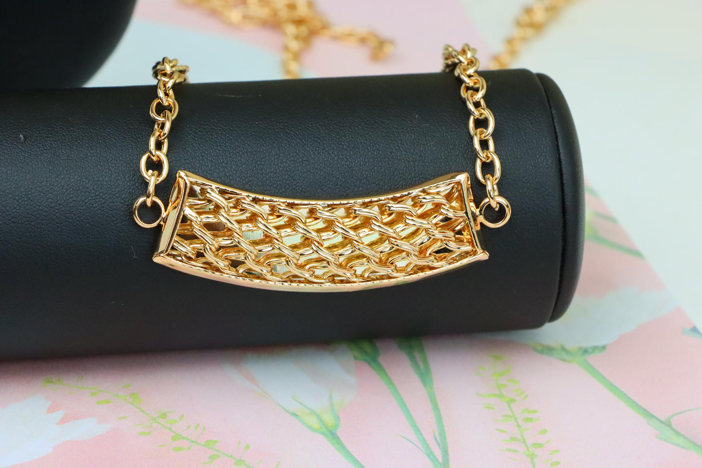 Rose Gold Long Statement Necklace with Textured Curved Pendant, XPNL1887 (2159-10)