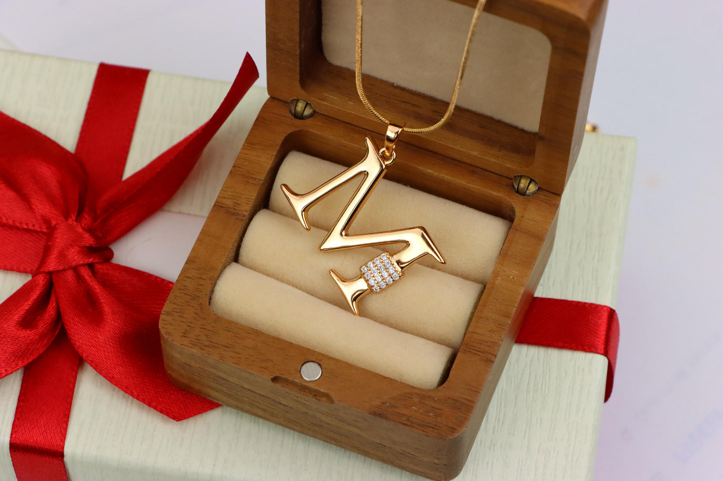 Rose Gold M Initial Pendant with Sparkling Crystals, XPPT1424 (2136-1)